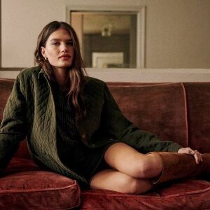 Sézane Will Jacket in Khaki Velvet, Size Small